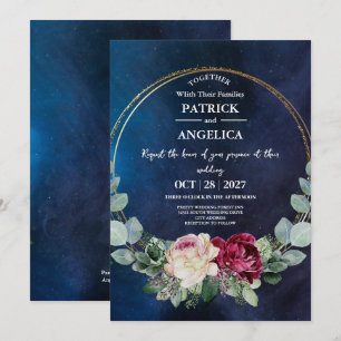 Moderne Navy Blue Burgundy Gold Blush Pink Wedding Einladung