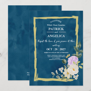 Moderne Navy Blue Burgundy Gold Blush Pink Wedding Einladung