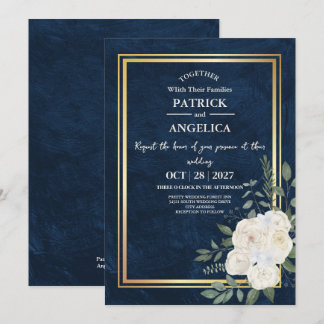 Moderne Navy Blue Burgundy Gold Blush Pink Wedding Einladung