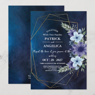 Moderne Navy Blue Burgundy Gold Blush Pink Wedding Einladung
