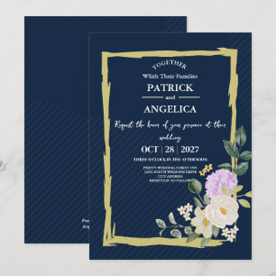 Moderne Navy Blue Burgundy Gold Blush Pink Wedding Einladung