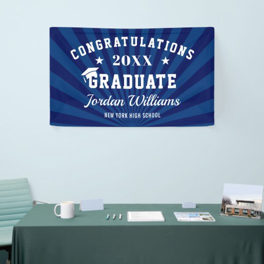 Moderne Navy Blue Class der Graduation Party 2024 Banner (Messeveranstaltung)