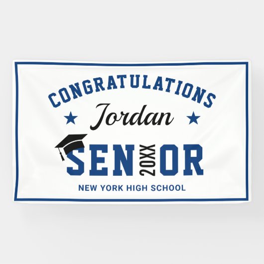 Moderne Navy Blue Class der Graduation Party 2024 Banner (Horizontal)