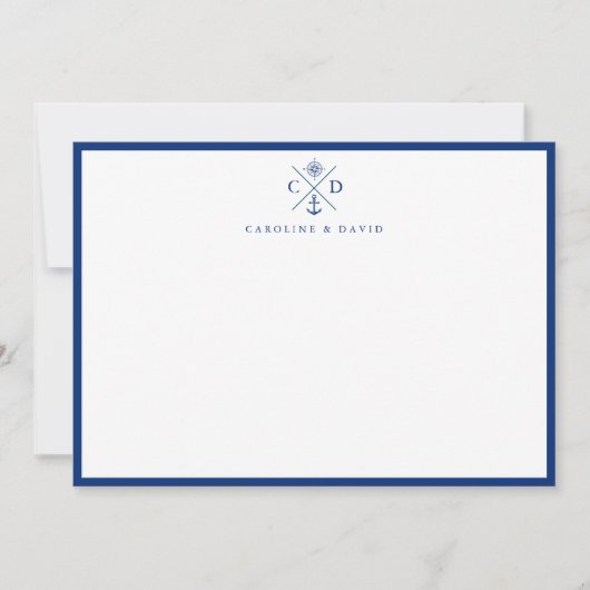 Moderne Navy Blue Couple's Nautical Flat Note Card Mitteilungskarte (Vorderseite)