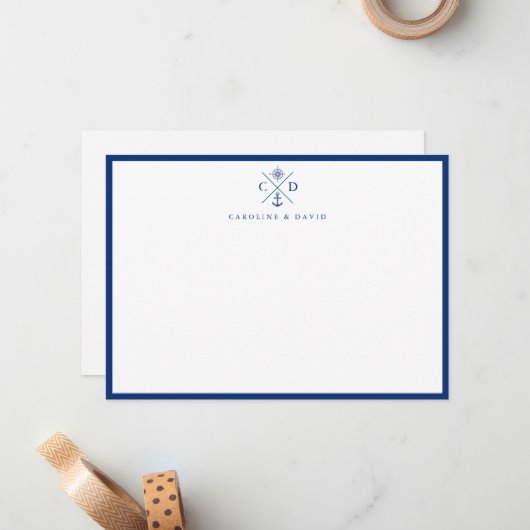 Moderne Navy Blue Couple's Nautical Flat Note Card Mitteilungskarte (Vorderseite/Rückseite Beispiel)