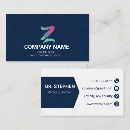 Moderne Navy-Blue Creative Gradient-Logo Visitenkarte (Vorne/Hinten)
