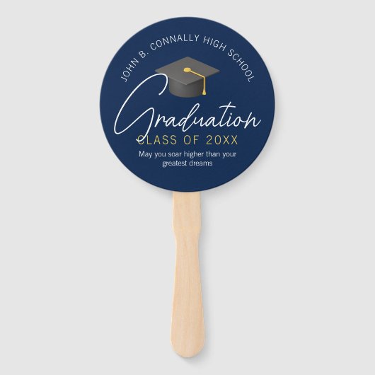 Moderne Navy Blue Custom Graduation Party Fächer (Vorderseite)