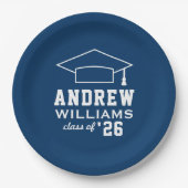 Moderne Navy Blue Custom Graduation Party Pappteller (Vorderseite)