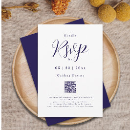 Moderne Navy Blue Elegante Script Hochzeitsdetails RSVP Karte