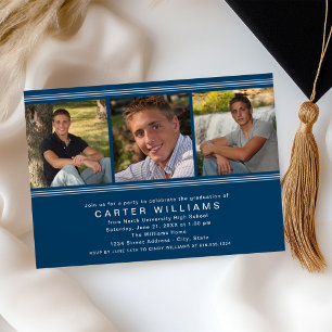 Moderne Navy Blue Foto Collage Graduation Party Einladung
