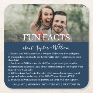 Moderne Navy Blue Foto Fun Fakten Hochzeiten Rechteckiger Pappuntersetzer