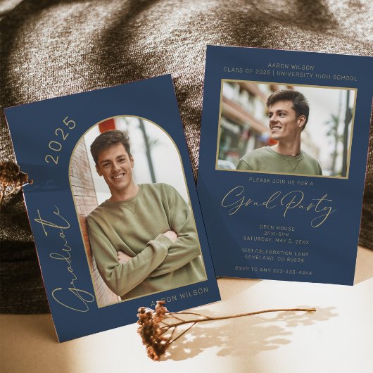 Moderne Navy Blue Foto Graduation Party Einladung