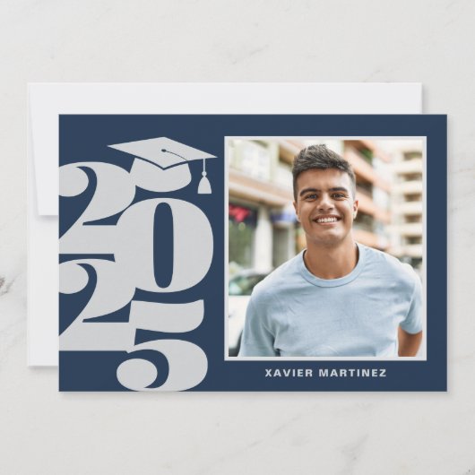 Moderne Navy Blue Foto Graduation Party Einladung (Vorderseite)
