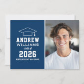 Moderne Navy Blue Foto Graduation Party Einladung (Vorderseite)