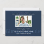 Moderne Navy Blue Foto Graduation Party Einladung (Rückseite)