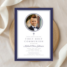 Moderne Navy-Blue-Foto Junge Erste Kommunion