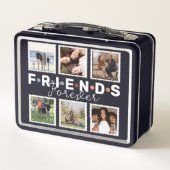 Moderne Navy Blue Friends Forever Foto Collage Metall Brotdose (Rückseite)