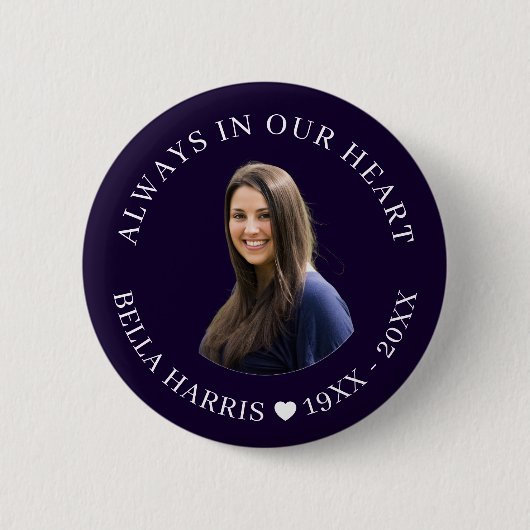 Moderne Navy-Blue-Gedenkfoto-Tributgestaltung Button (Vorderseite)