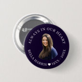 Moderne Navy-Blue-Gedenkfoto-Tributgestaltung Button (Vorne & Hinten)