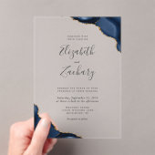 Moderne Navy Blue Gold Agate Corners Wedding Acryleinladungen (Insitu (Handheld))
