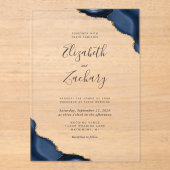 Moderne Navy Blue Gold Agate Corners Wedding Acryleinladungen (Vorderseite)