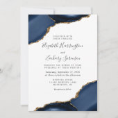 Moderne Navy Blue Gold Agate Corners Wedding Einladung (Vorderseite)
