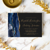 Moderne Navy Blue Gold Agate Dark Wedding Einladung