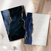 Moderne Navy Blue Gold Agate Hochzeit Folieneinladung