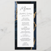 Moderne Navy Blue Gold Agate Hochzeit Menükarte (Vorderseite)