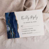 Moderne Navy Blue Gold Agate Hochzeit RSVP Karte