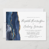 Moderne Navy Blue Gold Agate Hochzeitseinladung Einladung (Vorderseite)
