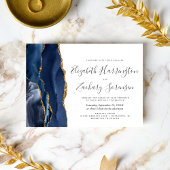 Moderne Navy Blue Gold Agate Hochzeitseinladung Einladung
