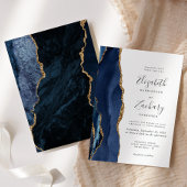 Moderne Navy Blue Gold Agate Hochzeitseinladung Einladung