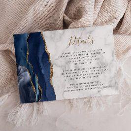 Moderne Navy Blue Gold Agate Marmor Hochzeitsdetai Begleitkarte