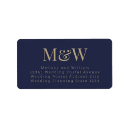 Moderne Navy Blue Gold-Elegante Monogram-Adresse Adressaufkleber