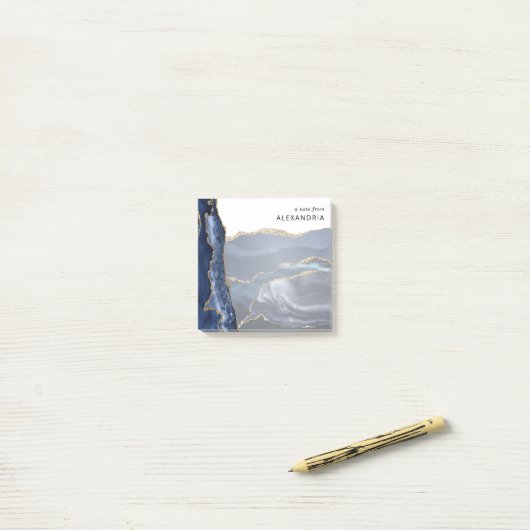 Moderne Navy Blue Gold Foil Marble Agate Geode Nie Post-it Klebezettel (Auf Schreibtisch)