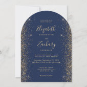 Moderne Navy Blue Gold Glitzer Edge Arch Wedding Einladung (Vorderseite)