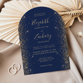 Moderne Navy Blue Gold Glitzer Edge Arch Wedding Einladung