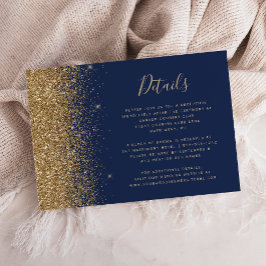 Moderne Navy Blue Gold Glitzer Edge Wedding Detail Begleitkarte