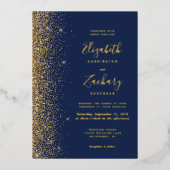 Moderne Navy Blue Gold Glitzer Edge Wedding Folieneinladung (Vorderseite)