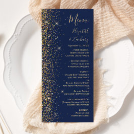 Moderne Navy Blue Gold Glitzer Edge Wedding Menükarte