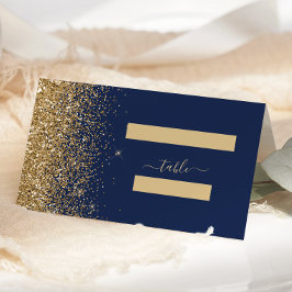 Moderne Navy Blue Gold Glitzer Edge Wedding Platzkarte