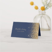 Moderne Navy Blue Gold Glitzer Edge Wedding Platzkarte (Rückseite)