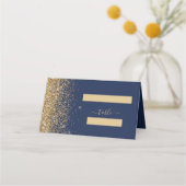 Moderne Navy Blue Gold Glitzer Edge Wedding Platzkarte (Vorderseite)