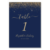 Moderne Navy Blue Gold Glitzer Edge Wedding Tischnummer (Vorderseite)