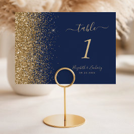 Moderne Navy Blue Gold Glitzer Edge Wedding Tischnummer