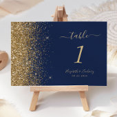 Moderne Navy Blue Gold Glitzer Edge Wedding Tischnummer