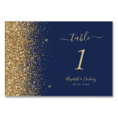 Moderne Navy Blue Gold Glitzer Edge Wedding Tischnummer (Vorderseite)