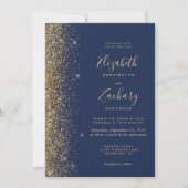 Moderne Navy Blue Gold Imitate Glitzer Edge Weddin Einladung (Vorderseite)