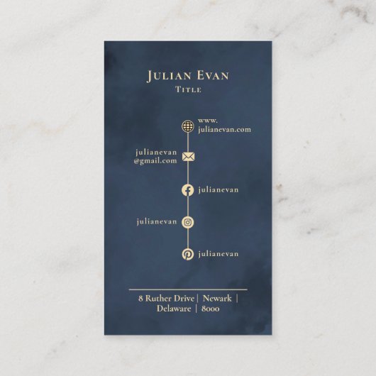 Moderne Navy Blue & Gold Monogram Business Card Visitenkarte (Rückseite)